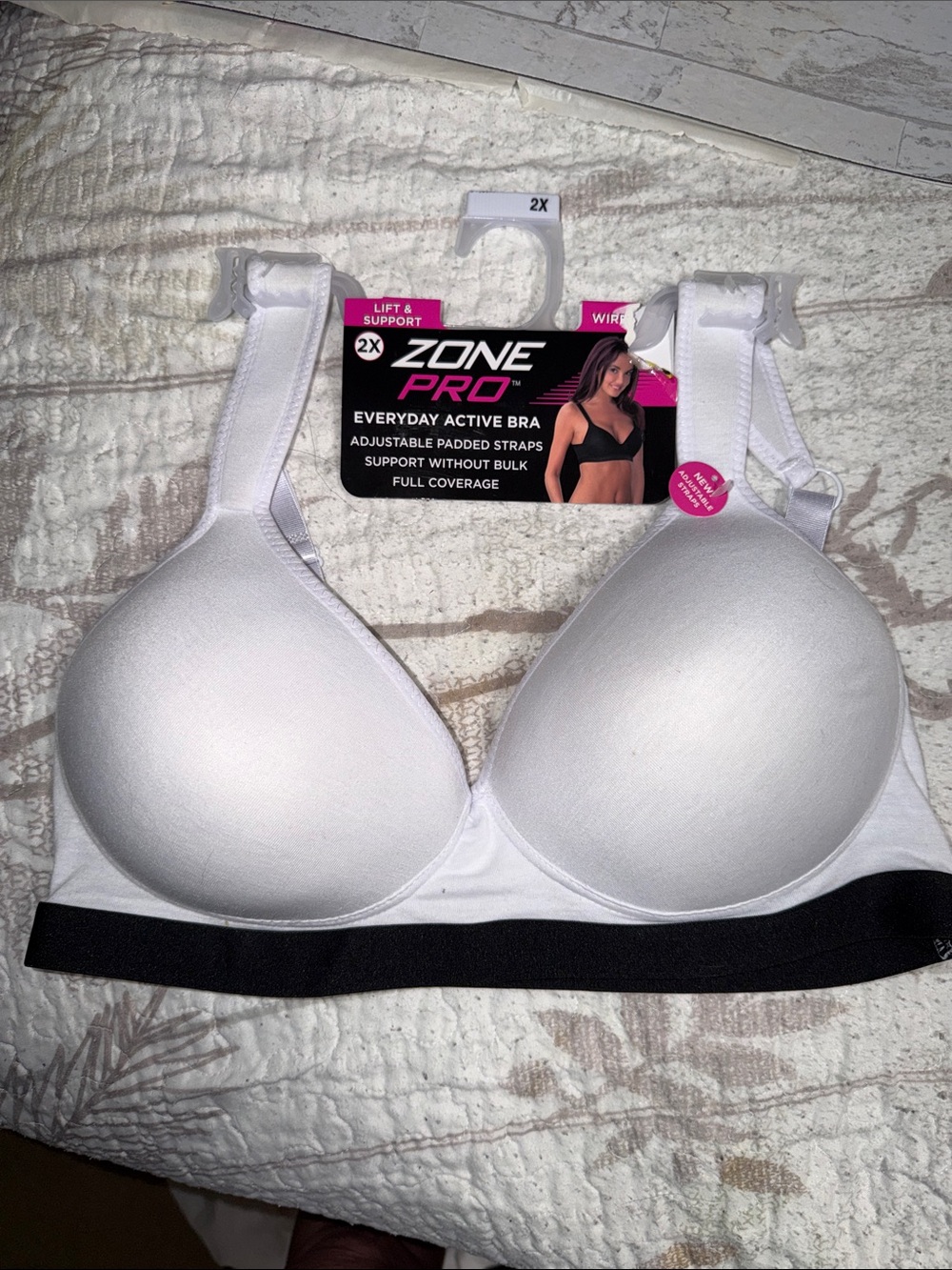 Zone Pro White Everyday Active Bra with Black Band - 2X